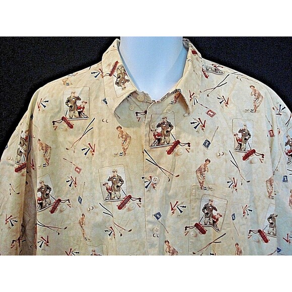 The Saturday Evening Post Shirt Button Up Camp Golf Novelty Print Tan Size 2XLT - Picture 3 of 5